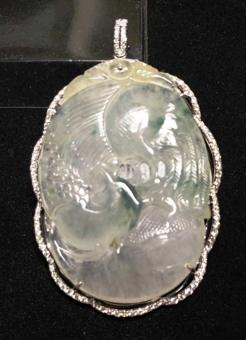 GIA 18K WG Natural Icy Jadeite Diamond Pendant (1 of 3)