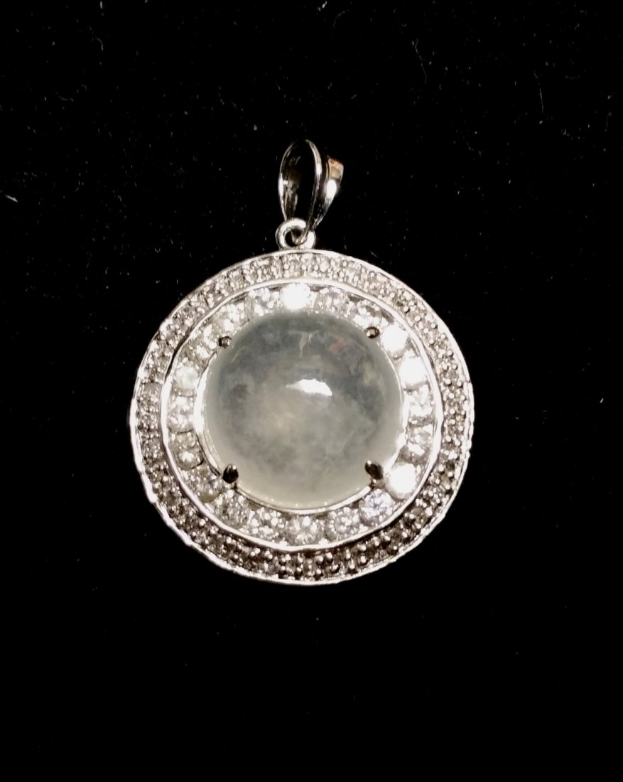 GIA 14K WG Natural Icy Jadeite Diamond Pendant (1 of 2)