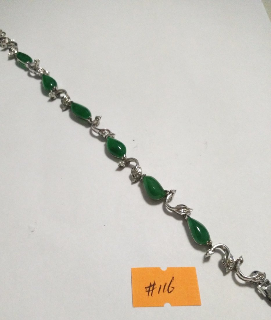 GIA 18K WG Natural Green Jadeite Diamond Bracelet (1 of 3)