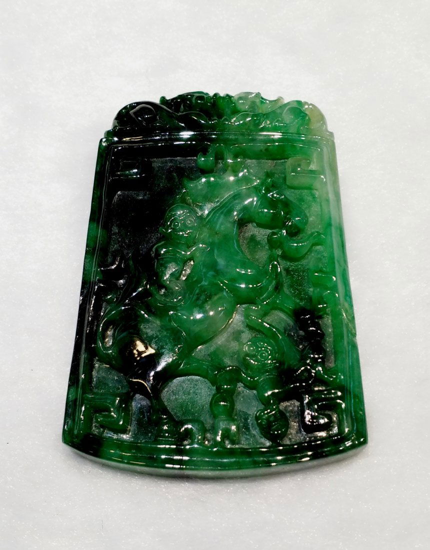 Fine Huge Natural Green Jadeite Monkey & Horse Pendant (1 of 2)