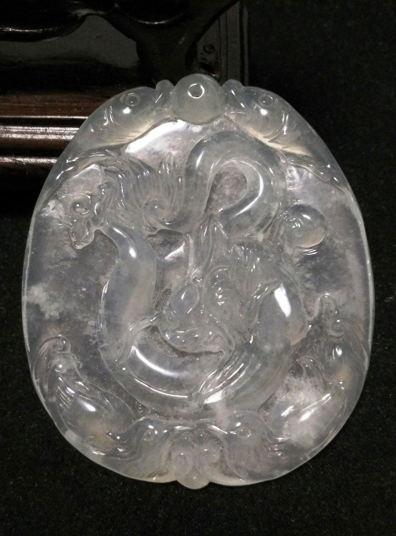 A Fine Natural Chinese Icy Jadeite Dragon Pendant (1 of 2)