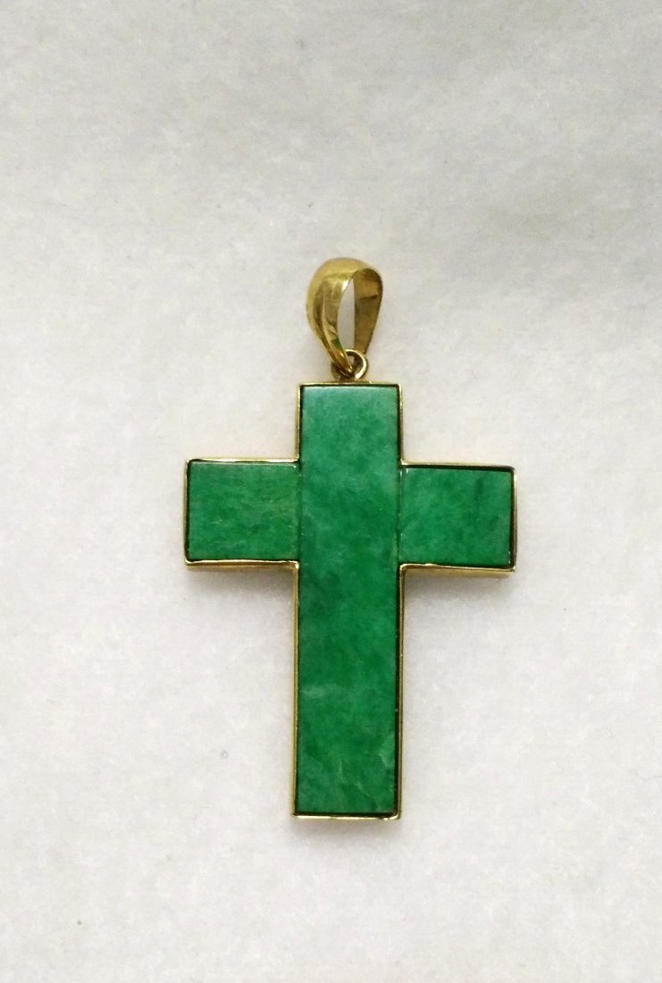 18K Gold Natural Chinese Old Green Jadeite Pendant (1 of 2)