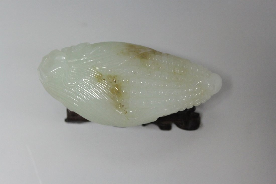 A Fine Natural White Jade Corn Carving (1 of 2)