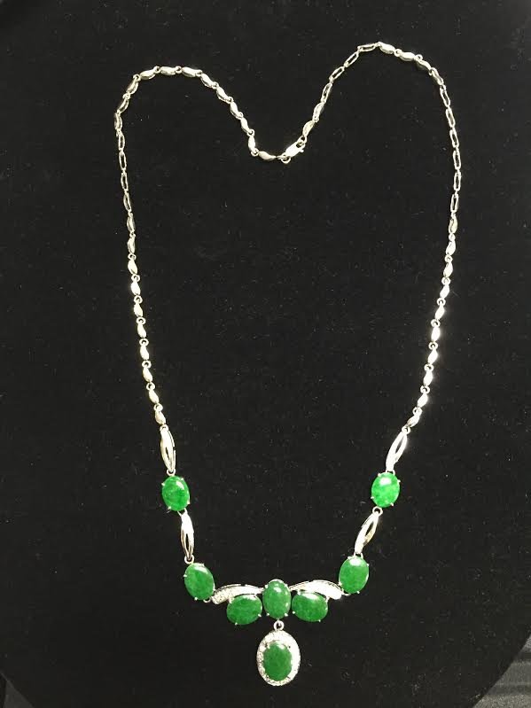 A Fine 14k White Gold With Natural Jade Necklace (1 of 2)