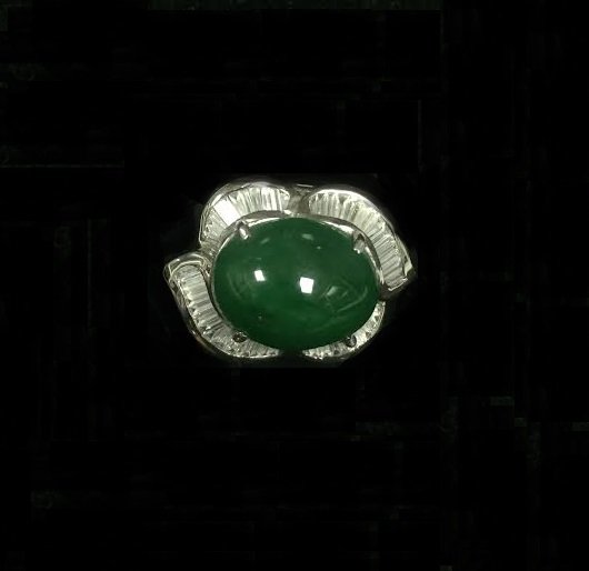 A Fine 14K White Gold Jadeite Ring With Diamond (1 of 3)