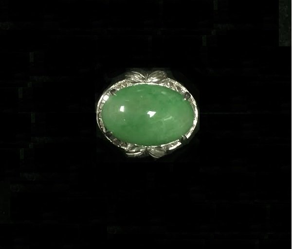 A Fine 14K White Gold Jadeite Ring With Diamond (1 of 3)