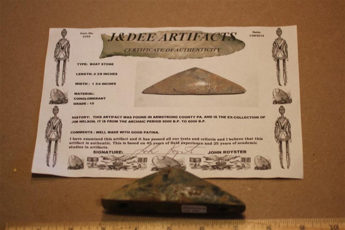 4 3/4" Gorget Boatstone, Armstrong Co., PA w/ COA (1 of 1)