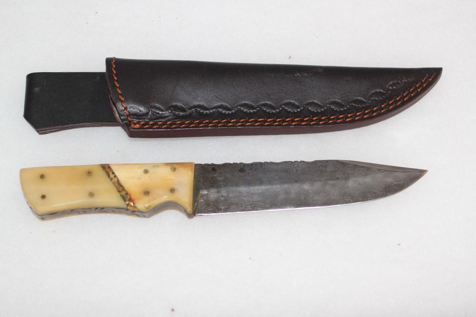 Nice Damscus Straight Blade Knife w/ Sheath: See Lot Title