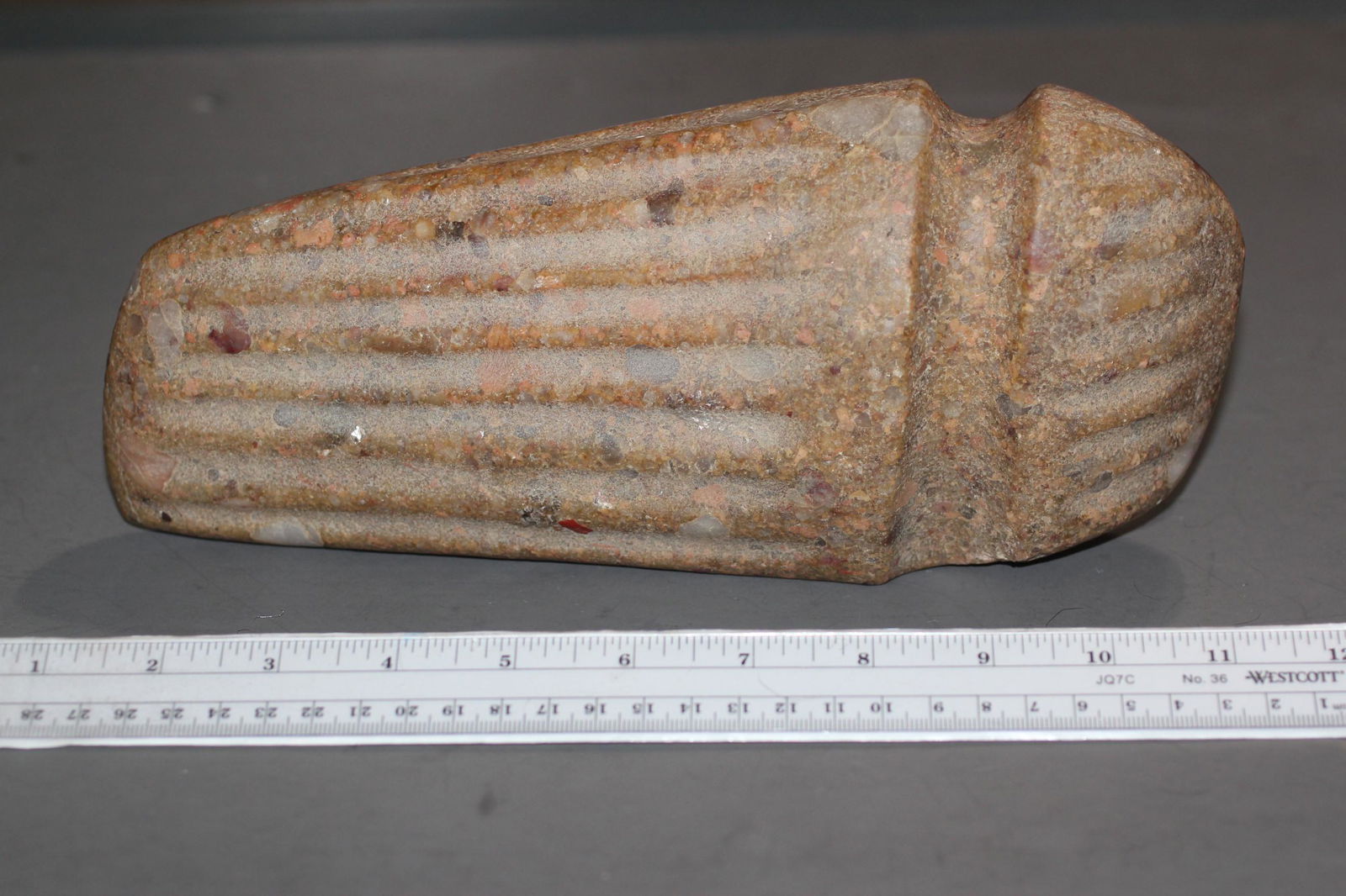 10 1/2" L x 4 1/2" W Pudding Stone Fluted Axe, Monroe (1 of 3)