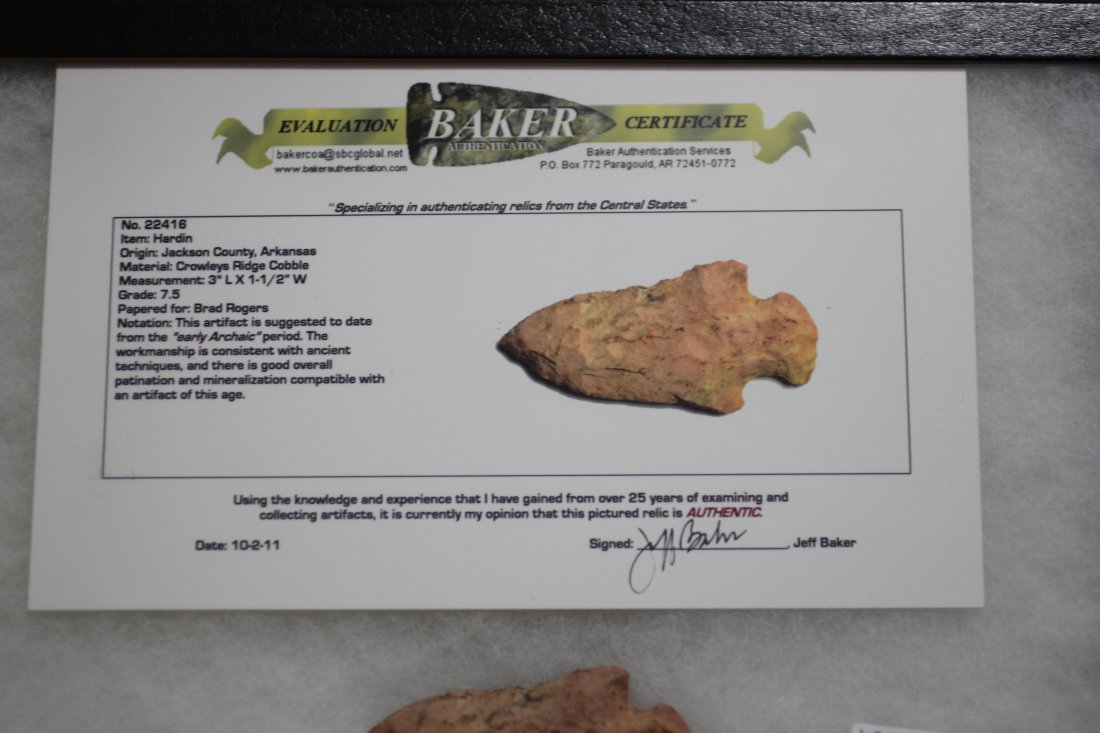 3" L Hardin, Jackson Co., AR, w/ coa: See Lot Title