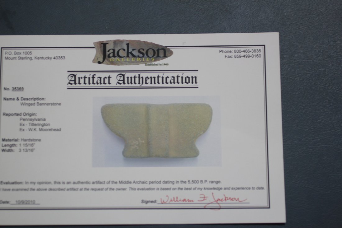 1 15/16" L x 3 13/16" W Winged Bannerstone, PA w/ coa (1 of 2)