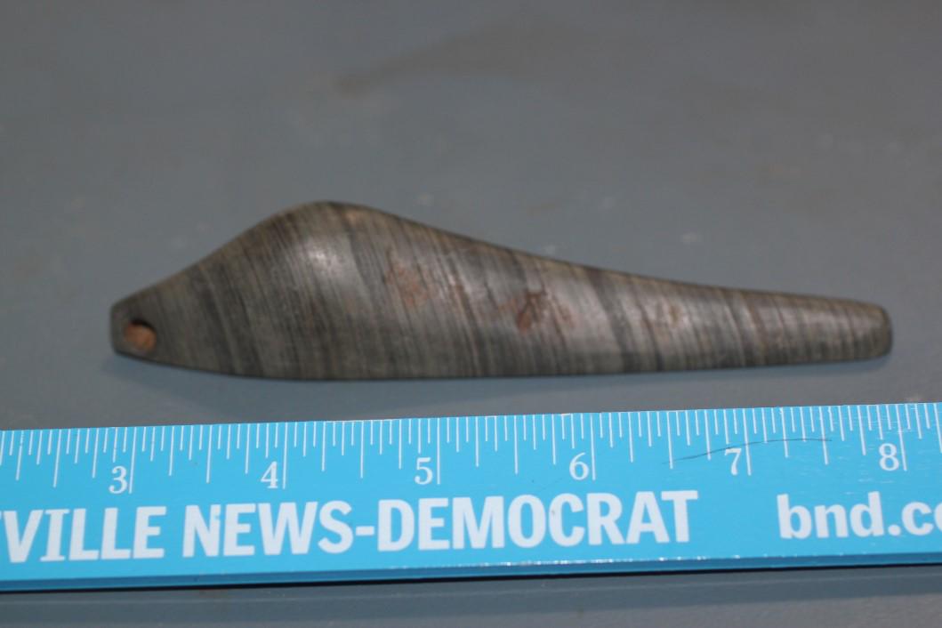 5 11/16" L x 7/8" W Banded Slate Plummet w/ coa, OH: See Lot Title