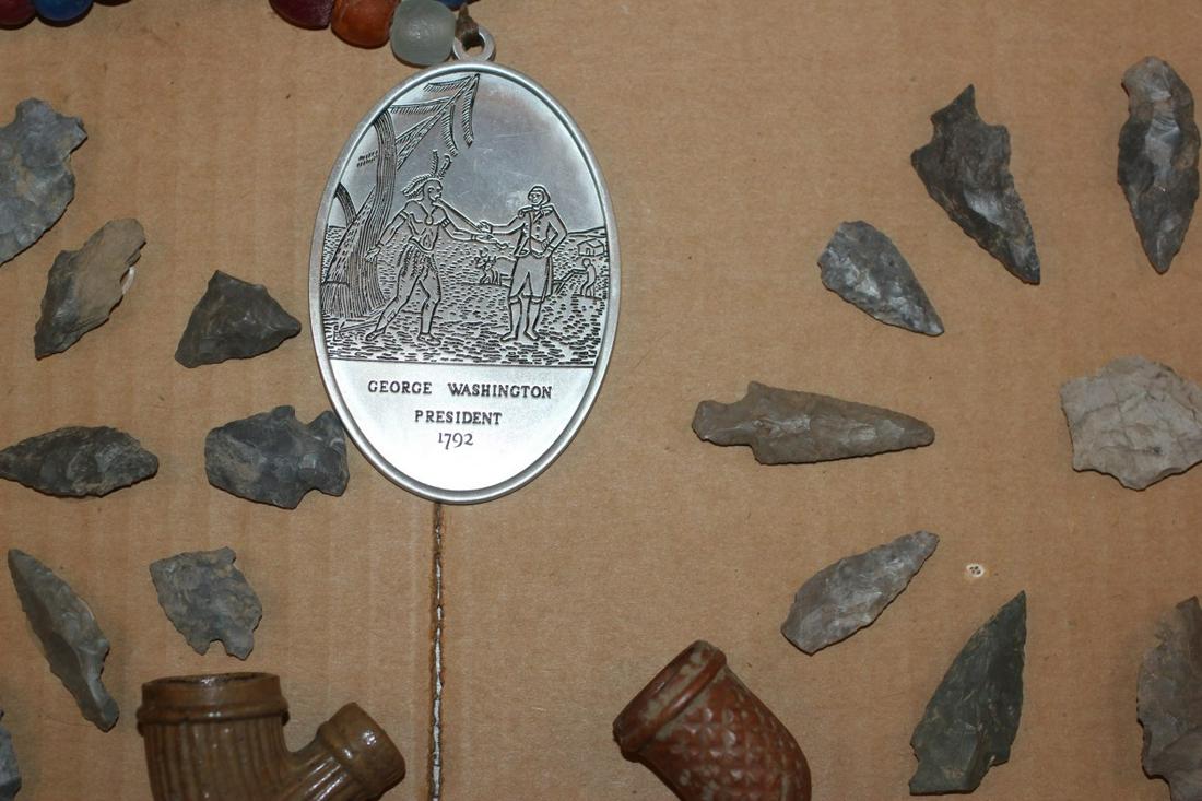 Peace Medal, Twp Pipes and Misc Arrowheads (1 of 2)