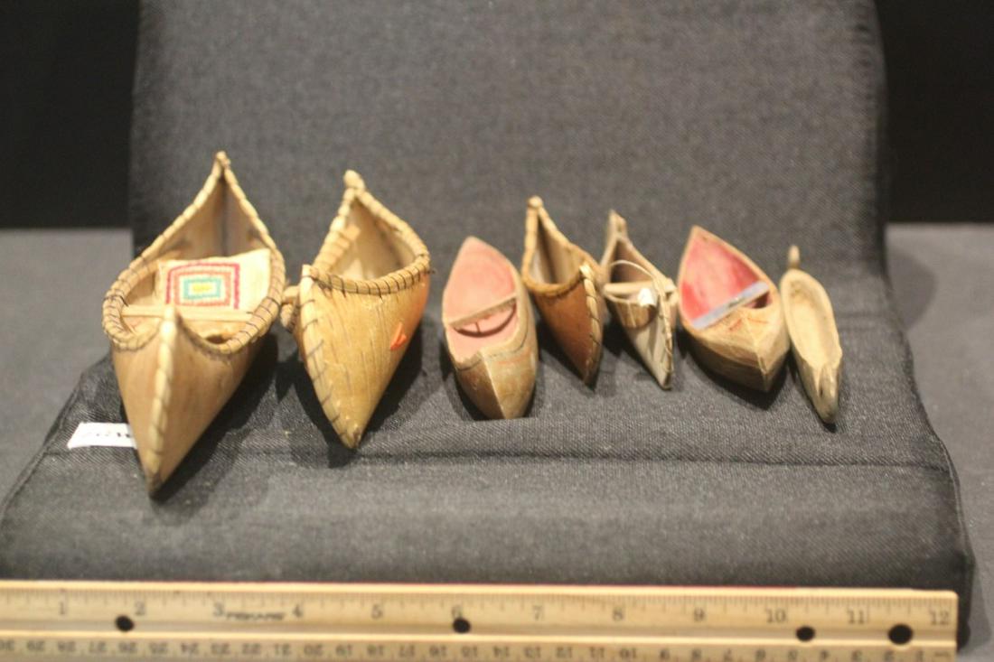 4 Eskimo Birch Bark Canoes & 3 Wood Canoes: See Lot Title