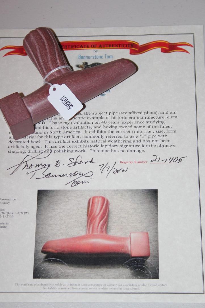 5 3/8" L x 3 1/2" H Catlinite Pipe, KY w/ coa (1 of 1)