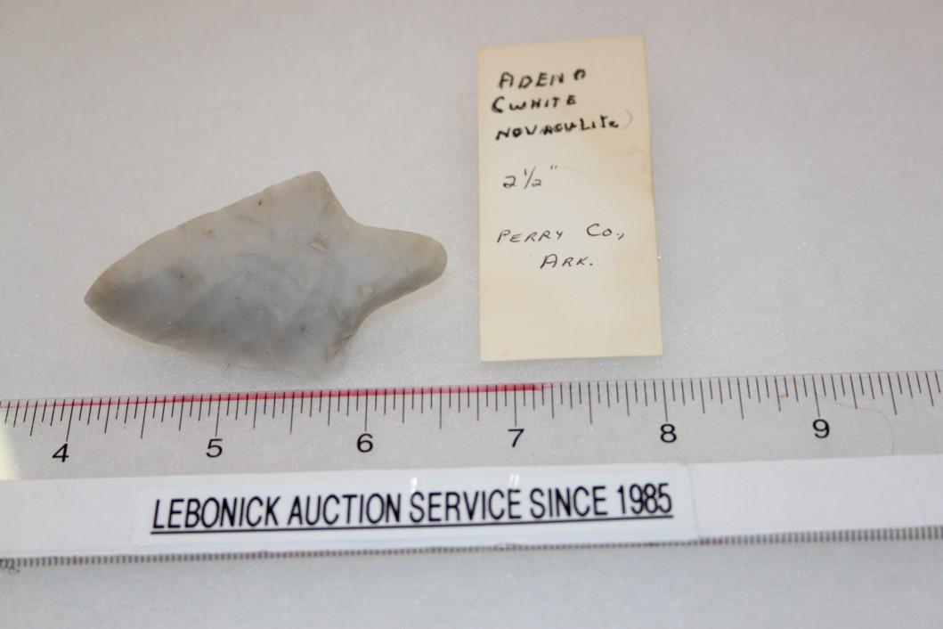 2 1/2" L Adena, White Translucent Novaculite, Perry: 2 1/2" L Adena, White Translucent Novaculite, Perry Co., AR