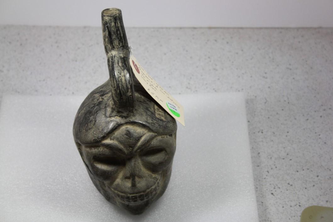 7 3/8" H Skull Stirrup Bottle, Peruvian Pottery (1 of 2)