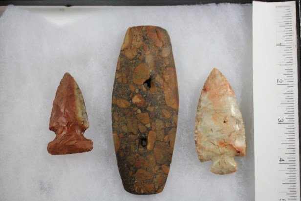 Porphyry Gorget & Two Arrowheads, Illinois: See Lot Title