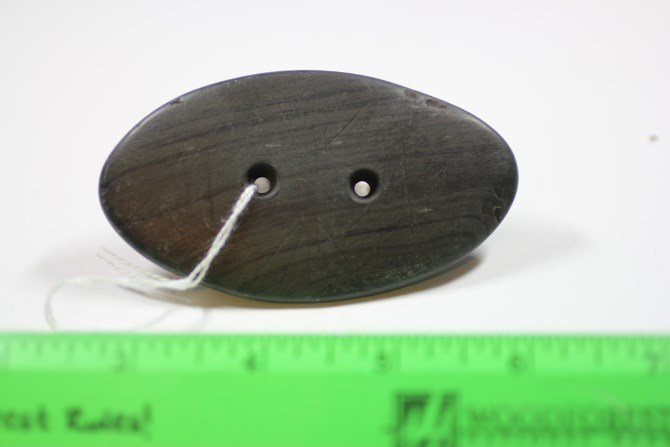 3 9/16" Two Hole Gorget, Bandied Slate, Berrien Co.,: 3 9/16" Two Hole Gorget, Bandied Slate, Berrien Co., Michigan