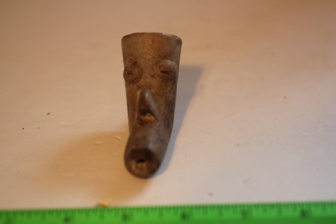 3 1/8"L x 1 3/16"W Human Effigy Pottery Pipe, Oklahoma (1 of 2)