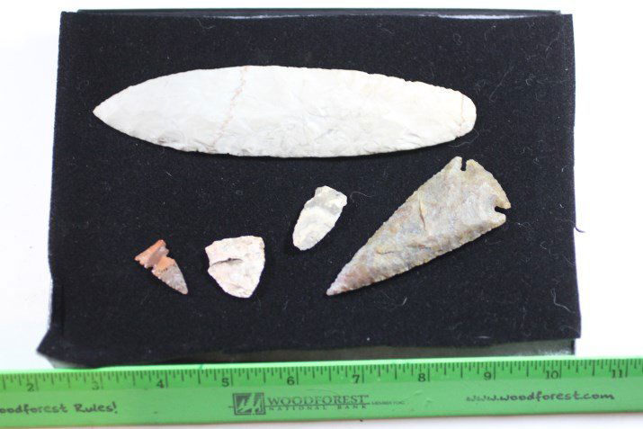 6 1/4'L Blade, Notched Point & 3 Misc. Points, Illinois (1 of 2)