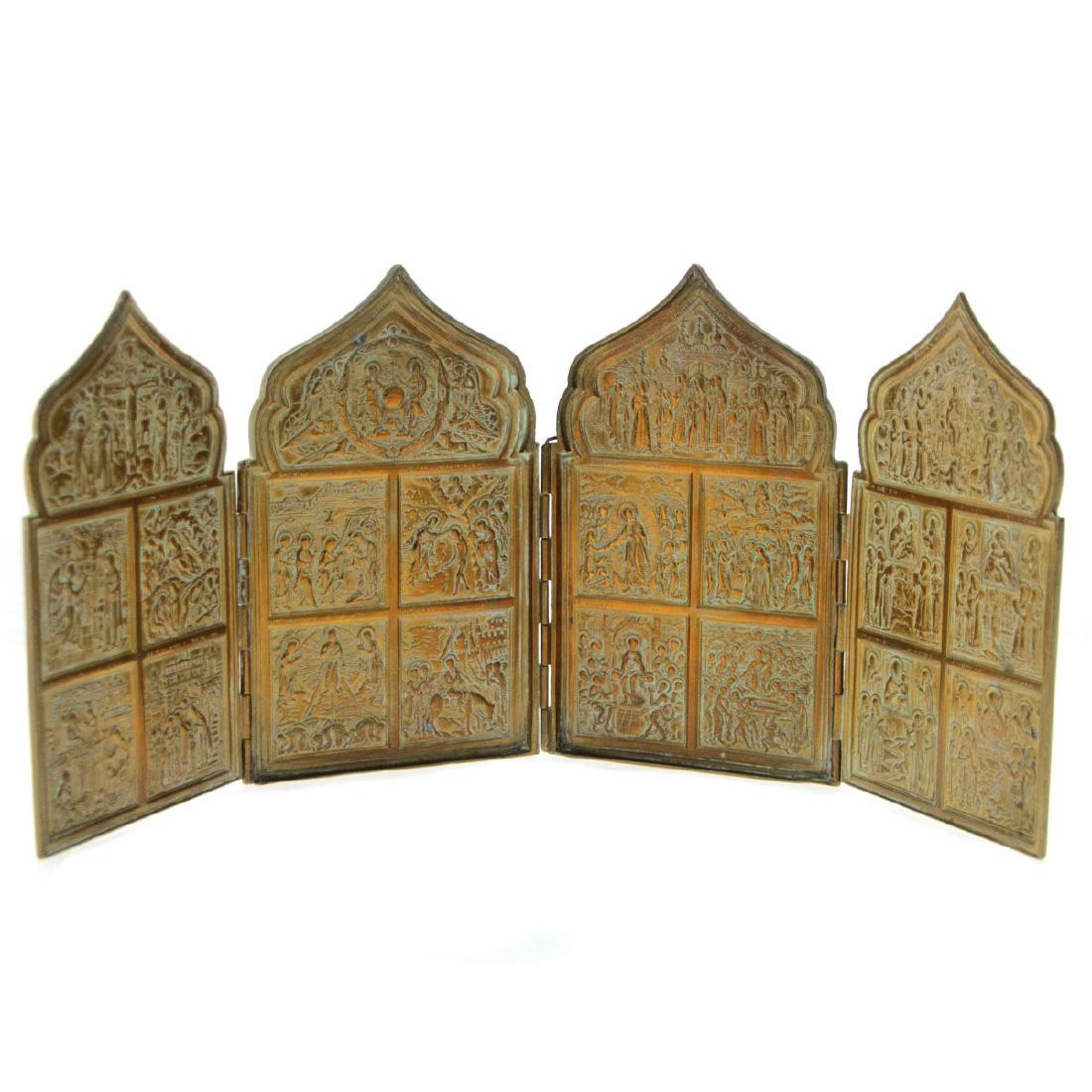 Russian Orthodox Brass Folding Four Panel Icon. (1 of 8)