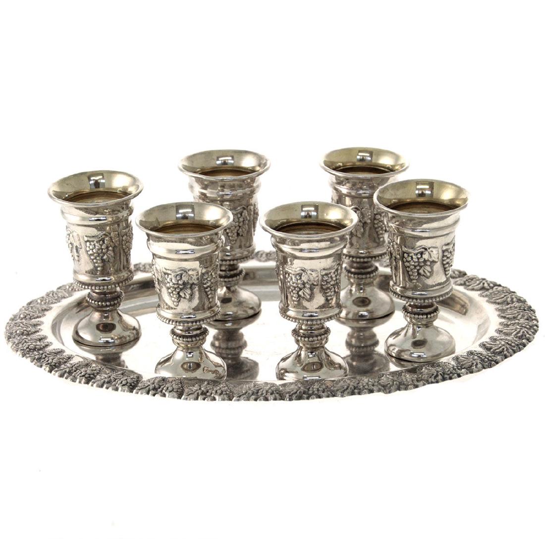 Set of Six Sterling Silver Cups on Tray. (1 of 5)