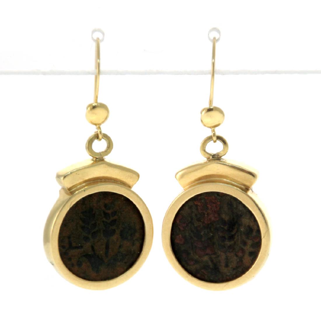Pair of 14k Yellow Gold Earrings with Antique Coins. (1 of 3)
