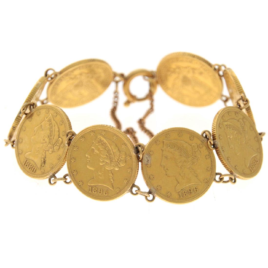 American 5 Dollar Gold Coin Bracelet, 1880-1900. (1 of 4)