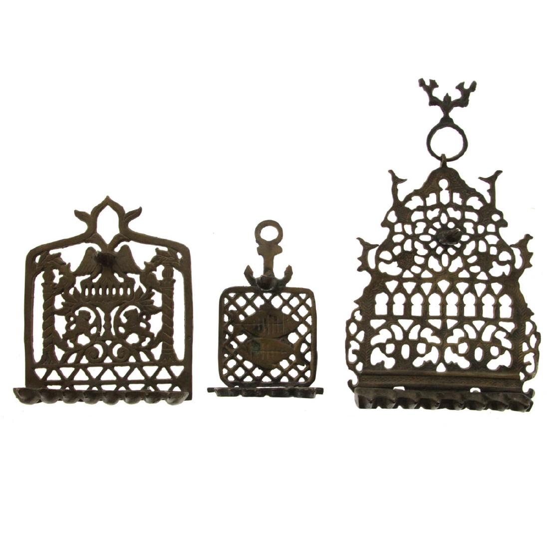 Lot of 3 Brass Hanukkah Lamp Menorahs. (1 of 4)