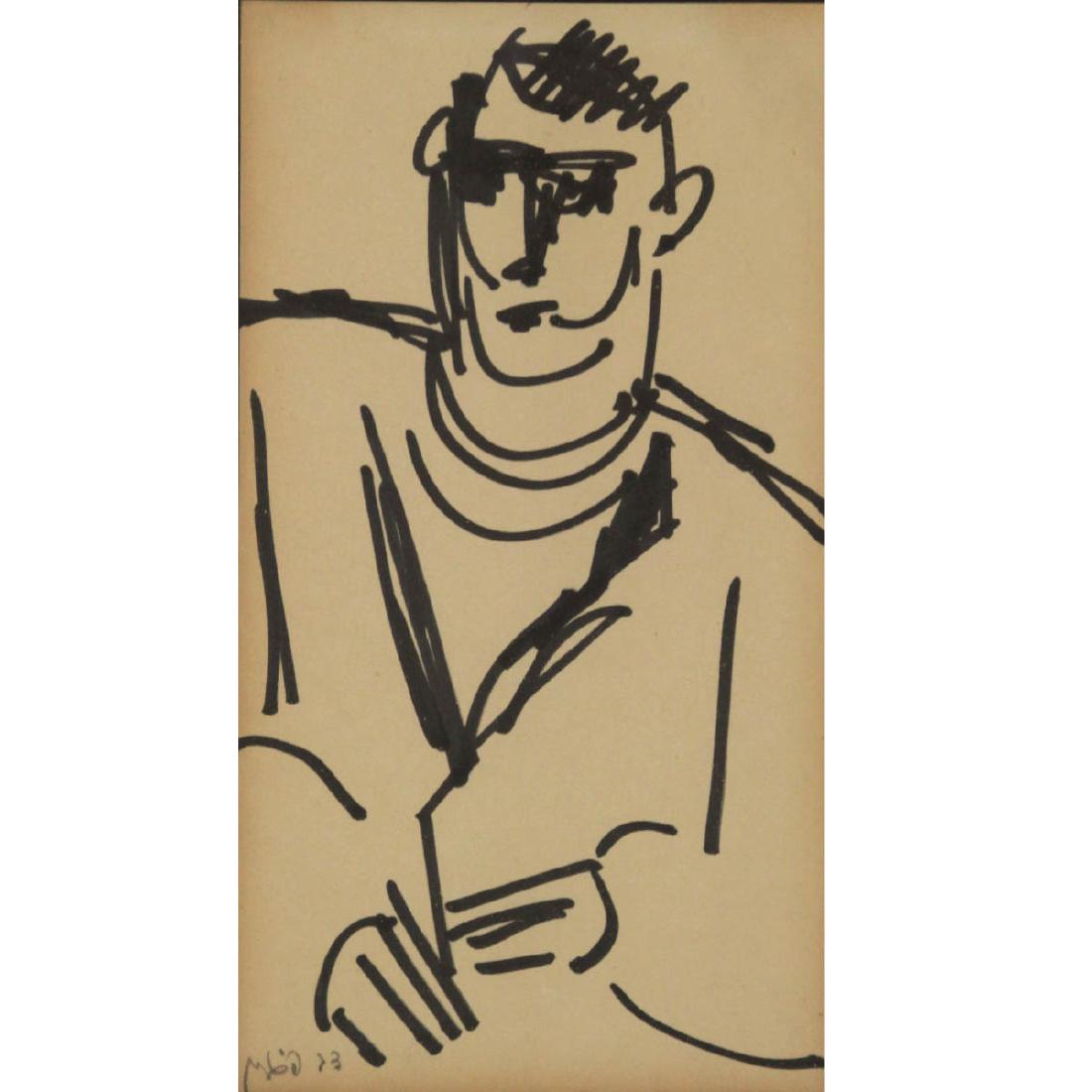 Dov Feigin (1907-2000) - Figure, Ink on Paper.: Dov Feigin (1907-2000) - Figure, Ink on Paper. Signed. Framed. 24x13cm. Frame: 39x29cm.