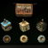 Set of 3 Artistic Dreidels and Hanukkah Gelt Box.