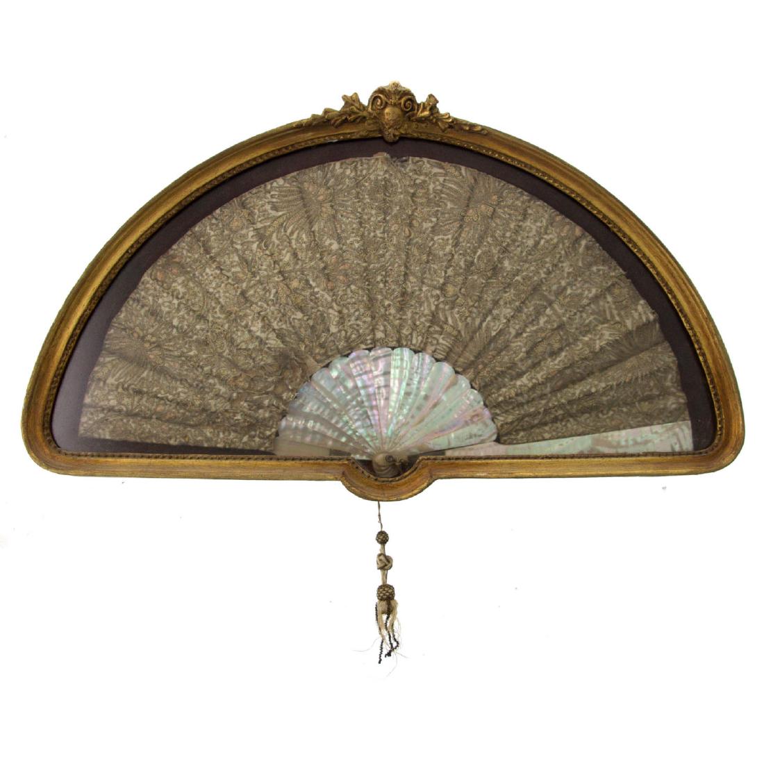 Antique Mother of Pearl and Hand Embroidered Fan. (1 of 2)