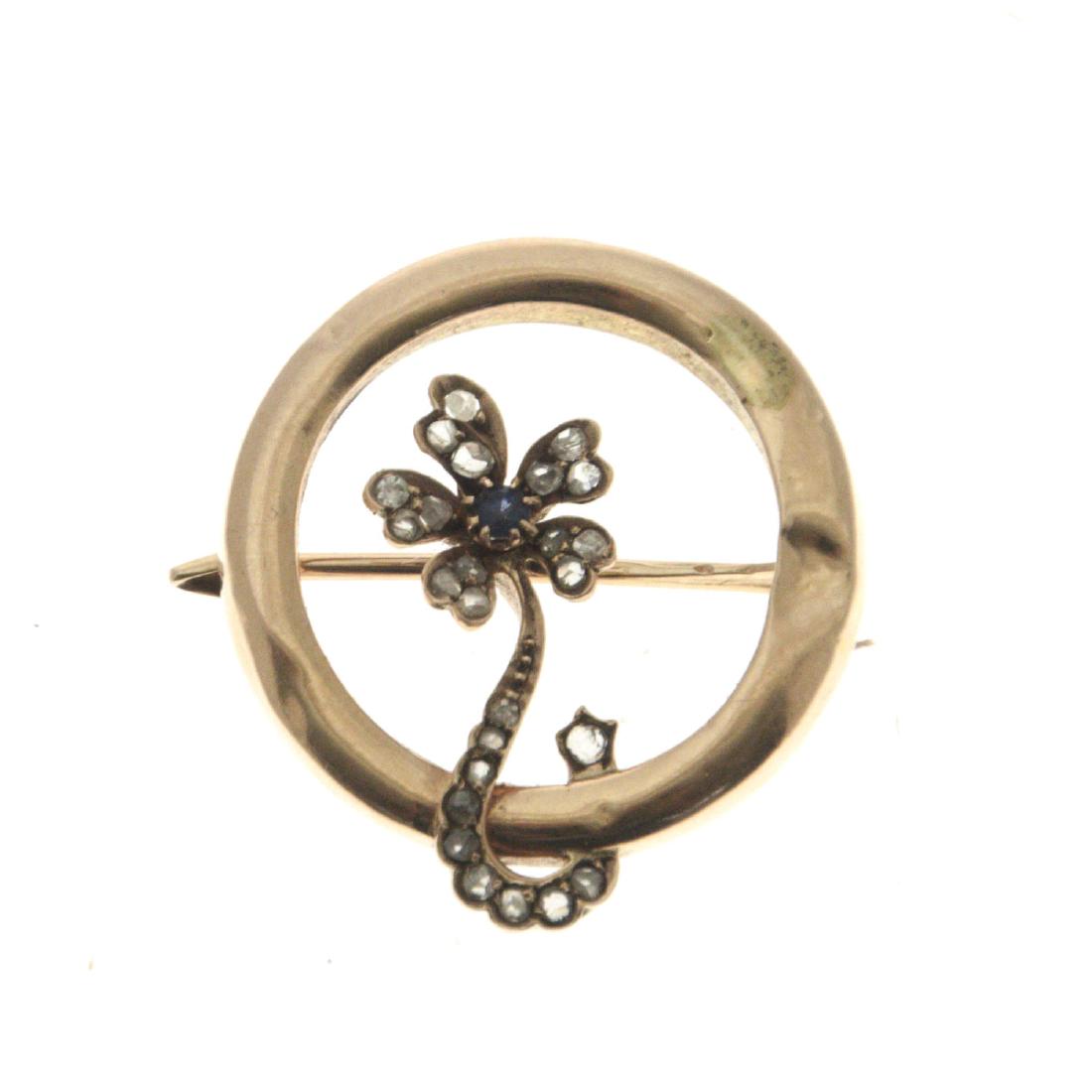 14k Gold Sapphire diamond Brooch. (1 of 1)