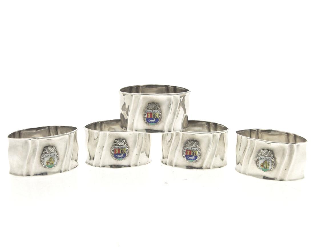 Set of Five Sterling Silver and Enamel Napkin Rings. (1 of 2)