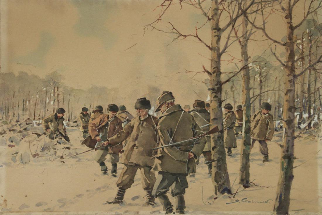 Stanislaw Gibinski (Polish, 1882-1971) - Hunters, (1 of 2)