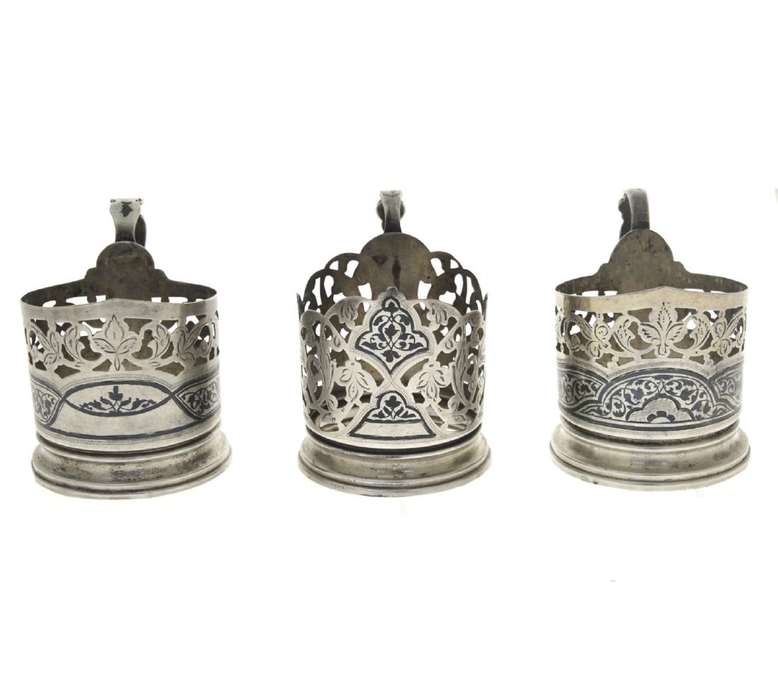Three Russian Silver and Niello Glass Holders, Moscow, (1 of 3)