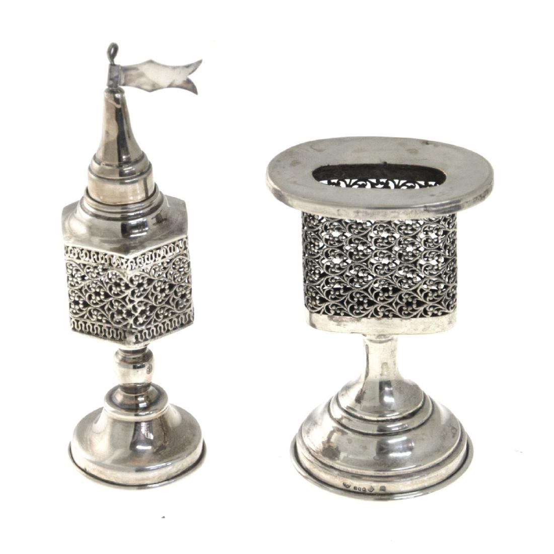 Silver Besamim Spice Tower and Havdallah Candleholder, (1 of 2)