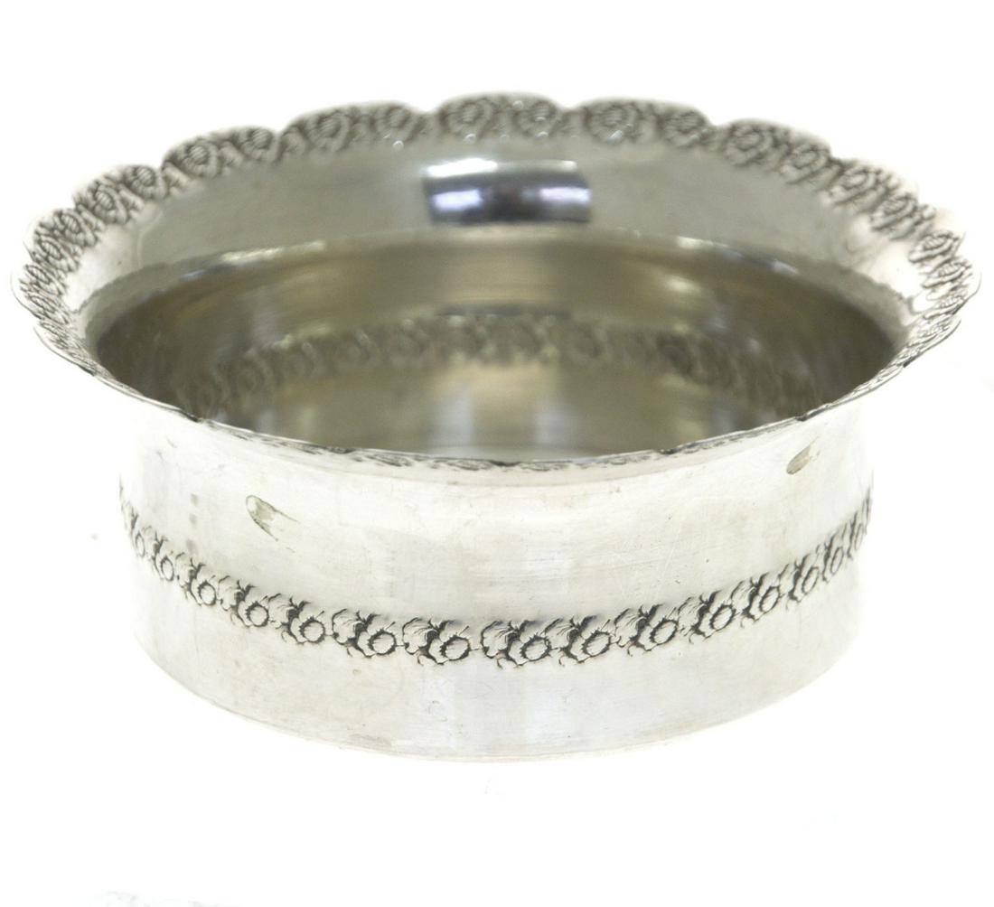 Silver Wine Bottle Coaster.: Silver Wine Bottle Coaster. Marked. Height: 4.5cm. Diameter: 11.5cm. 80gr.