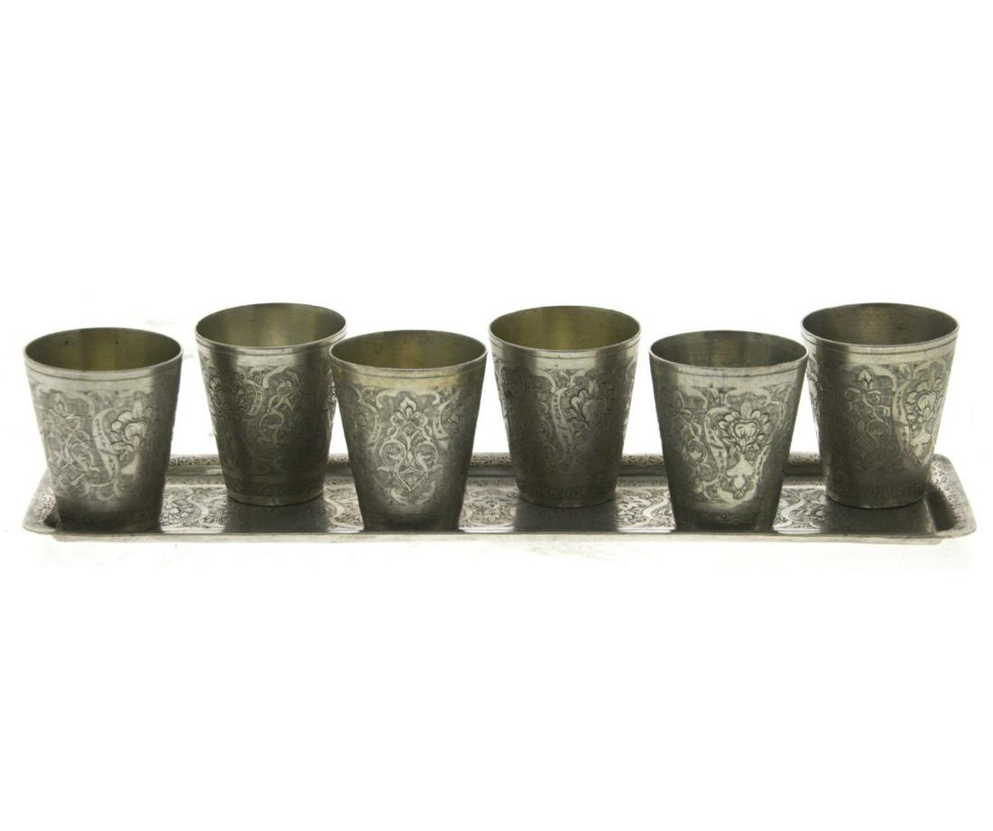 Persian Set of Six Glasses on A Silver Tray. (1 of 3)