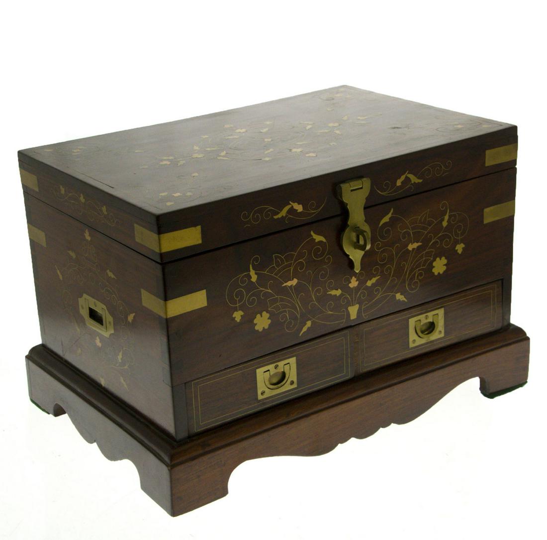 Impressive Brass Inlaid Wood Casket Chest, Erhard & (1 of 3)