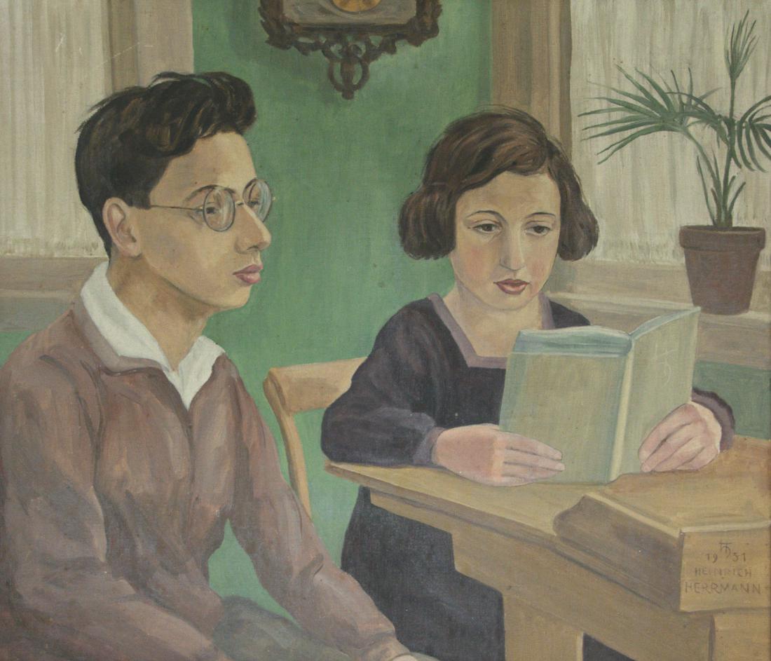 Heinrich Herrmann (German) - Reading, Oil on Board, (1 of 3)