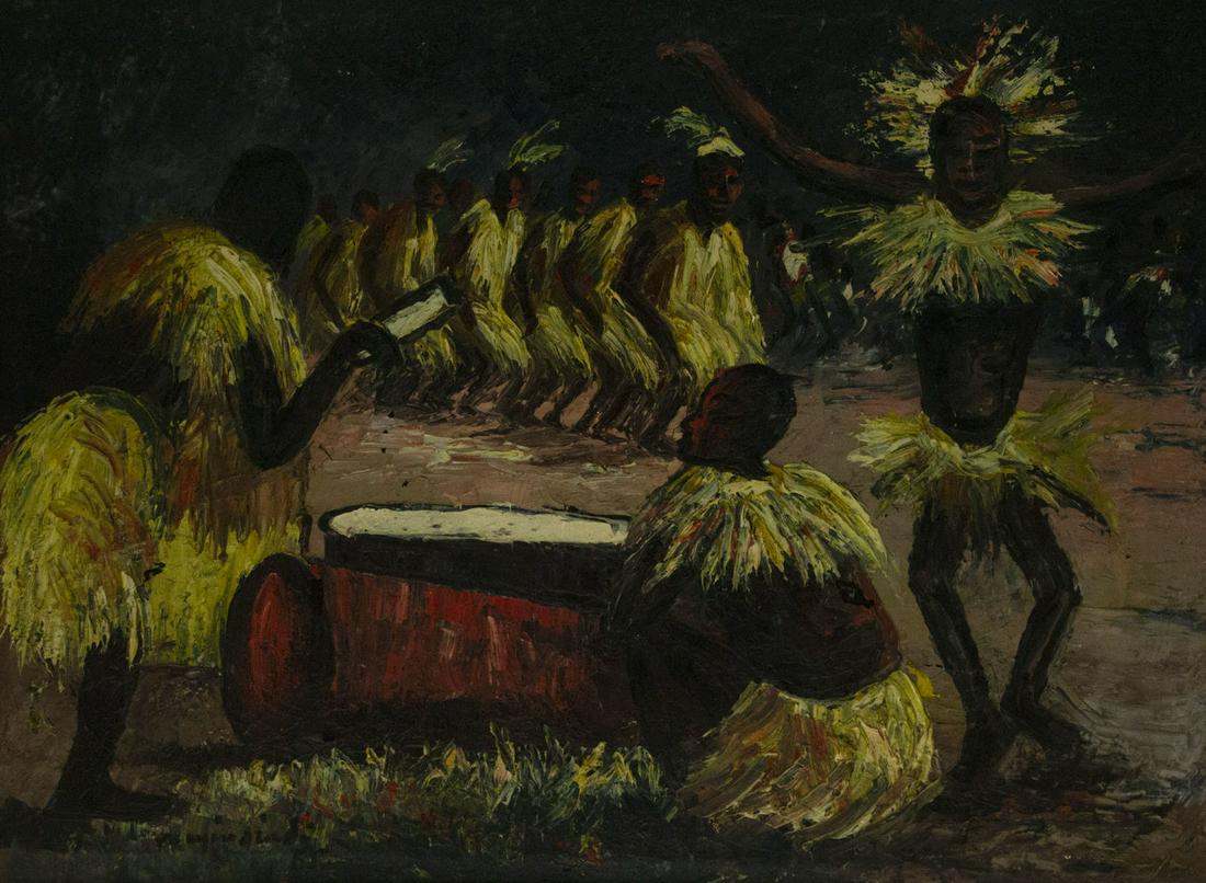 Unidentified Artist - Tribal Dance, Oil on Canvas, (1 of 3)