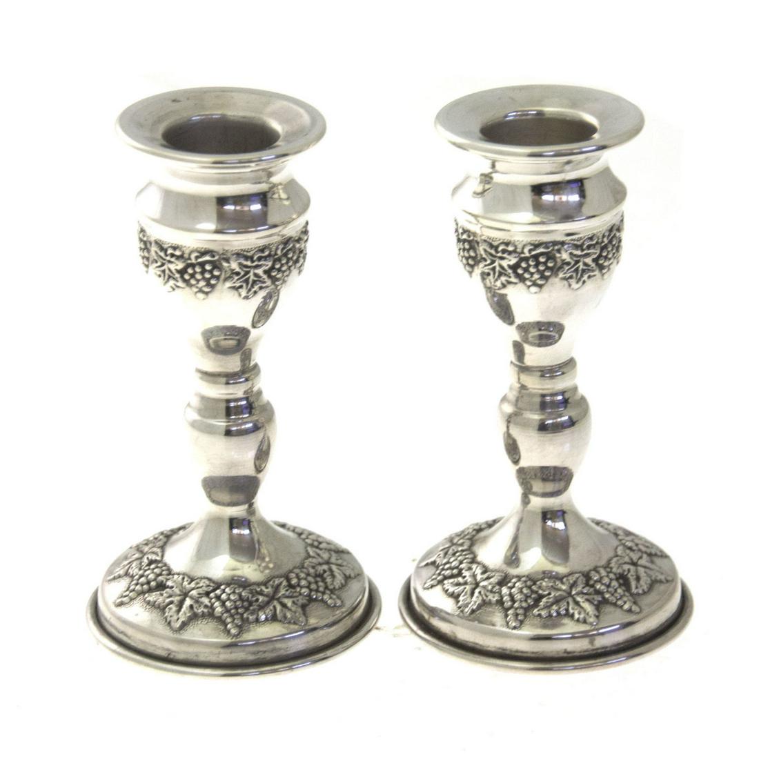 Pair Of Sterling Silver Small Candlesticks.