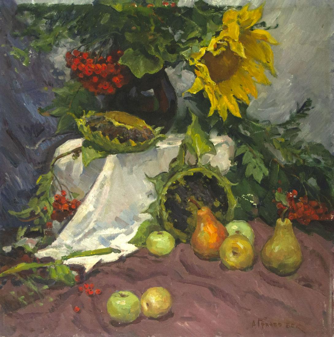 Anatoli Grachov (Russian/Ukrainian, 1922-1998) - Still: Anatoliy Gratchov (Russian/Ukrainian, 1922-1998) - Still Life, Oil on Canvas. Anatolyi Nikolaevich Grachev. Signed. 70x70cm.