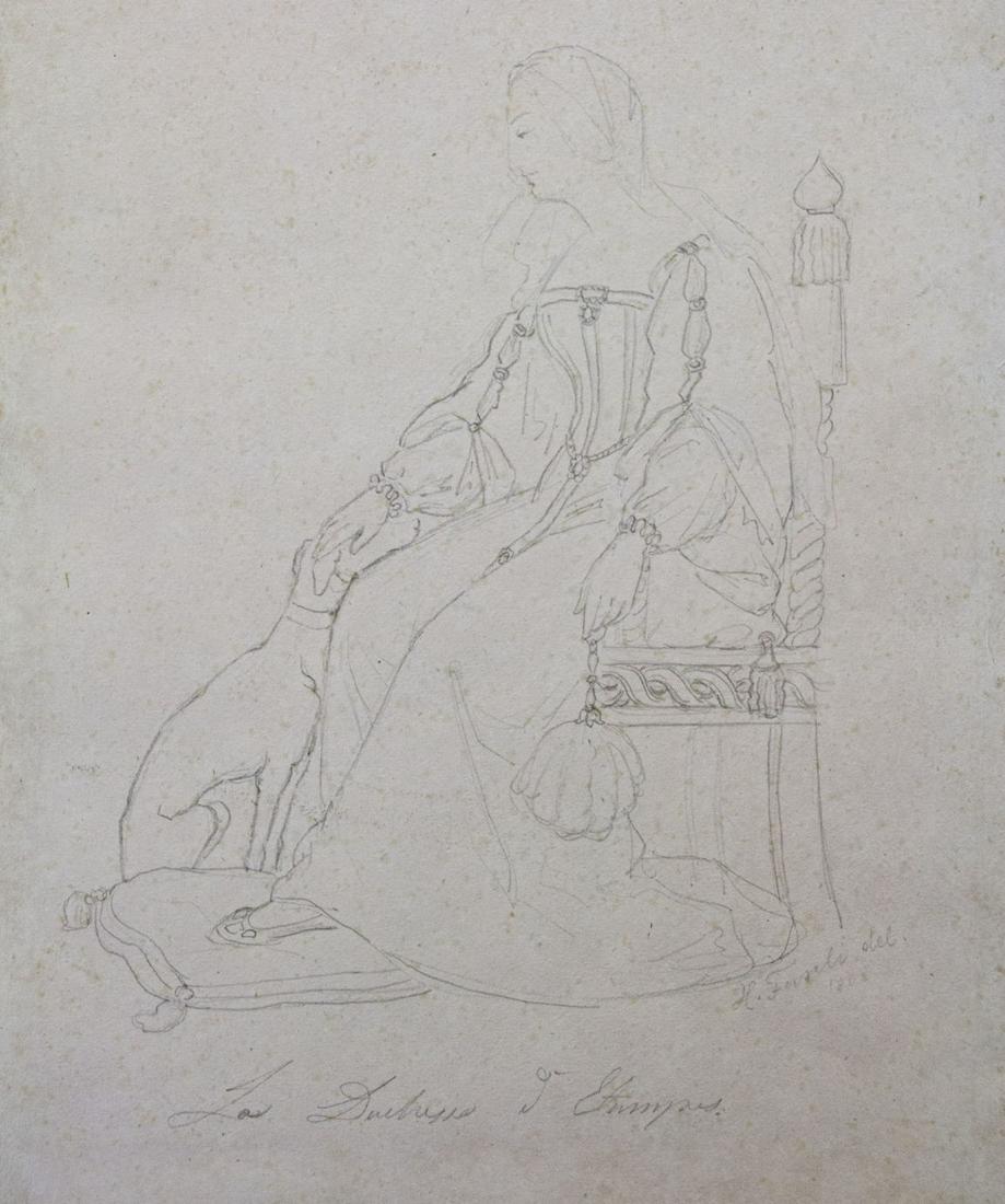 Henry Fuseli (Swiss, 1741-1825) - Anne de Pisseleu -: Henry Fuseli - Johann Heinrich Fussli (Swiss, 1741-1825) - Anne de Pisseleu - Duchess of Eampes, Pencil on Paper, 1808. Signed and dated. Titled - La Duchesse d Etampes. 32x22cm. Henry Fuseli RA was a