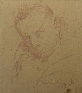 Richard Muller (German, 1874-1954) - Self Portrait (?),: Richard Muller (Germany, 1874-1954) - Self Portrait (?), Color Pencil on Paper. Signed (initials) and dated. 21x18.5cm. Mounted on another paper (later). Minor tear (date).