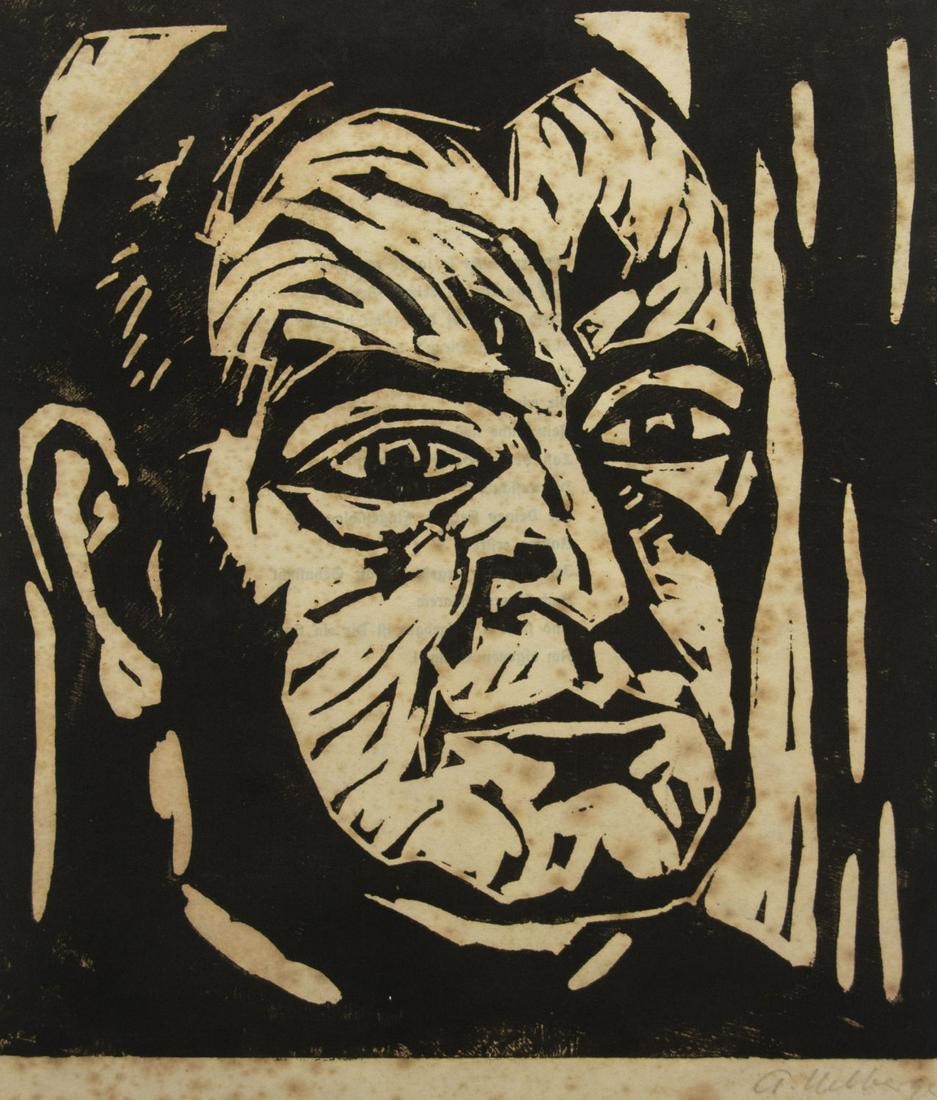 Alfred Hermann Hellberger (German, 1871-1946) -: Alfred Hermann Hellberger (German, 1871-1946) - Portrait, Woodcut. Signed. 26x24cm.