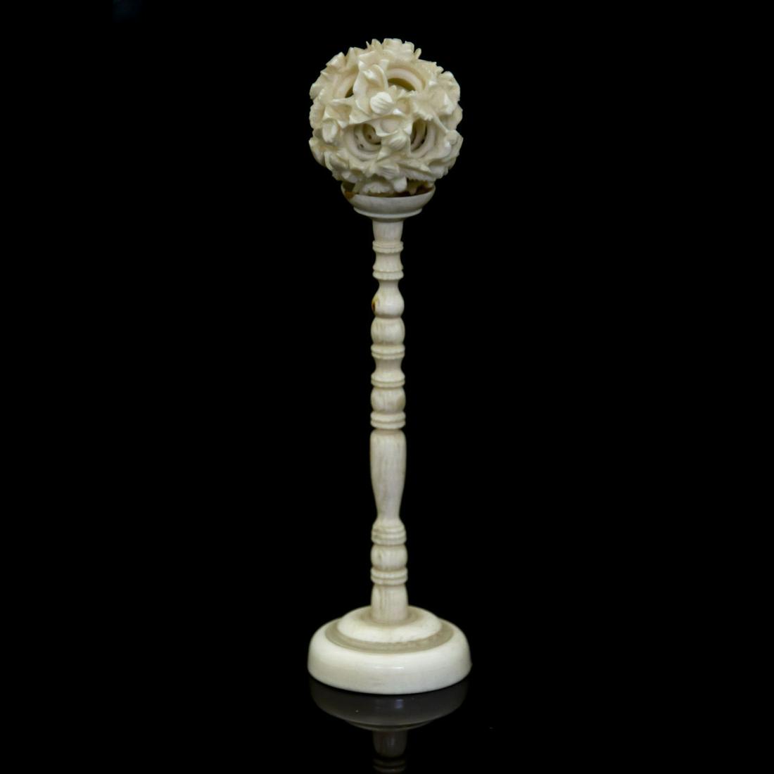 Chinese Carved Mystery Ball on Pillar Stand. (1 of 2)