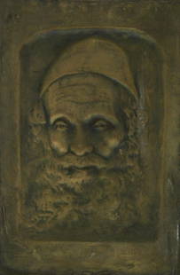 Bezalel - Mordechai Avniel (1900-1989) - The Rabbi,: Bezalel - Mordechai Avniel (1900-1989) - The Rabbi, Copper Relief, Jerusalem. Signed. Signed and titled also on the reverse. Relief: 30x20cm. Frame: 46x36cm.